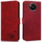 For Xiaomi Poco X3 NFC / X3 Embossed Cat Butterflies Pattern Horizontal Flip Leather Case with Card Slot & Holder & Wallet(Red) - 1