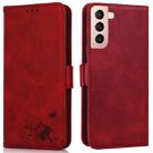 For Samsung Galaxy S21 5G Embossed Cat Butterflies Pattern Horizontal Flip Leather Case with Card Slot & Holder & Wallet(Red) - 1