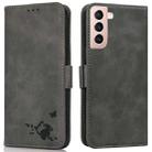 For Samsung Galaxy S21 5G Embossed Cat Butterflies Pattern Horizontal Flip Leather Case with Card Slot & Holder & Wallet(Grey) - 1