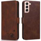 For Samsung Galaxy S21 5G Embossed Cat Butterflies Pattern Horizontal Flip Leather Case with Card Slot & Holder & Wallet(Brown) - 1