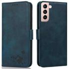 For Samsung Galaxy S21 5G Embossed Cat Butterflies Pattern Horizontal Flip Leather Case with Card Slot & Holder & Wallet(Blue) - 1