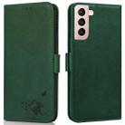 For Samsung Galaxy S21 5G Embossed Cat Butterflies Pattern Horizontal Flip Leather Case with Card Slot & Holder & Wallet(Green) - 1