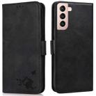 For Samsung Galaxy S21 5G Embossed Cat Butterflies Pattern Horizontal Flip Leather Case with Card Slot & Holder & Wallet(Black) - 1