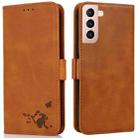 For Samsung Galaxy S21+ 5G Embossed Cat Butterflies Pattern Horizontal Flip Leather Case with Card Slot & Holder & Wallet(Orange) - 1