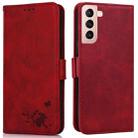 For Samsung Galaxy S21+ 5G Embossed Cat Butterflies Pattern Horizontal Flip Leather Case with Card Slot & Holder & Wallet(Red) - 1