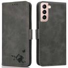 For Samsung Galaxy S21+ 5G Embossed Cat Butterflies Pattern Horizontal Flip Leather Case with Card Slot & Holder & Wallet(Grey) - 1