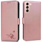 For Samsung Galaxy S21+ 5G Embossed Cat Butterflies Pattern Horizontal Flip Leather Case with Card Slot & Holder & Wallet(Pink) - 1