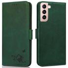For Samsung Galaxy S21+ 5G Embossed Cat Butterflies Pattern Horizontal Flip Leather Case with Card Slot & Holder & Wallet(Green) - 1