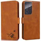 For Samsung Galaxy S21 Ultra 5G Embossed Cat Butterflies Pattern Horizontal Flip Leather Case with Card Slot & Holder & Wallet(Orange) - 1