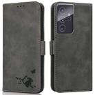 For Samsung Galaxy S21 Ultra 5G Embossed Cat Butterflies Pattern Horizontal Flip Leather Case with Card Slot & Holder & Wallet(Grey) - 1