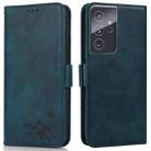 For Samsung Galaxy S21 Ultra 5G Embossed Cat Butterflies Pattern Horizontal Flip Leather Case with Card Slot & Holder & Wallet(Blue) - 1