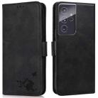 For Samsung Galaxy S21 Ultra 5G Embossed Cat Butterflies Pattern Horizontal Flip Leather Case with Card Slot & Holder & Wallet(Black) - 1