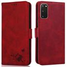 For Samsung Galaxy S20 Embossed Cat Butterflies Pattern Horizontal Flip Leather Case with Card Slot & Holder & Wallet(Red) - 1
