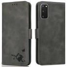 For Samsung Galaxy S20 Embossed Cat Butterflies Pattern Horizontal Flip Leather Case with Card Slot & Holder & Wallet(Grey) - 1