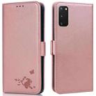 For Samsung Galaxy S20 Embossed Cat Butterflies Pattern Horizontal Flip Leather Case with Card Slot & Holder & Wallet(Pink) - 1