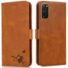 For Samsung Galaxy S20+ Embossed Cat Butterflies Pattern Horizontal Flip Leather Case with Card Slot & Holder & Wallet(Orange) - 1