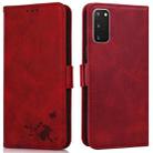 For Samsung Galaxy S20+ Embossed Cat Butterflies Pattern Horizontal Flip Leather Case with Card Slot & Holder & Wallet(Red) - 1