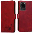 For Samsung Galaxy S20 Ultra Embossed Cat Butterflies Pattern Horizontal Flip Leather Case with Card Slot & Holder & Wallet(Red) - 1