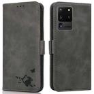 For Samsung Galaxy S20 Ultra Embossed Cat Butterflies Pattern Horizontal Flip Leather Case with Card Slot & Holder & Wallet(Grey) - 1