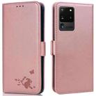 For Samsung Galaxy S20 Ultra Embossed Cat Butterflies Pattern Horizontal Flip Leather Case with Card Slot & Holder & Wallet(Pink) - 1