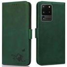 For Samsung Galaxy S20 Ultra Embossed Cat Butterflies Pattern Horizontal Flip Leather Case with Card Slot & Holder & Wallet(Green) - 1