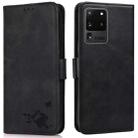 For Samsung Galaxy S20 Ultra Embossed Cat Butterflies Pattern Horizontal Flip Leather Case with Card Slot & Holder & Wallet(Black) - 1