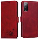 For Samsung Galaxy S20 FE Embossed Cat Butterflies Pattern Horizontal Flip Leather Case with Card Slot & Holder & Wallet(Red) - 1