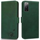 For Samsung Galaxy S20 FE Embossed Cat Butterflies Pattern Horizontal Flip Leather Case with Card Slot & Holder & Wallet(Green) - 1