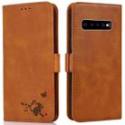 For Samsung Galaxy S10 Embossed Cat Butterflies Pattern Horizontal Flip Leather Case with Card Slot & Holder & Wallet(Orange) - 1