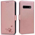 For Samsung Galaxy S10 Embossed Cat Butterflies Pattern Horizontal Flip Leather Case with Card Slot & Holder & Wallet(Pink) - 1