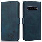 For Samsung Galaxy S10 Embossed Cat Butterflies Pattern Horizontal Flip Leather Case with Card Slot & Holder & Wallet(Blue) - 1