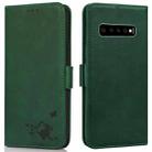 For Samsung Galaxy S10 Embossed Cat Butterflies Pattern Horizontal Flip Leather Case with Card Slot & Holder & Wallet(Green) - 1