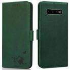 For Samsung Galaxy S10+ Embossed Cat Butterflies Pattern Horizontal Flip Leather Case with Card Slot & Holder & Wallet(Green) - 1