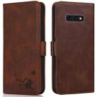 For Samsung Galaxy S10e Embossed Cat Butterflies Pattern Horizontal Flip Leather Case with Card Slot & Holder & Wallet(Brown) - 1