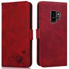 For Samsung Galaxy S9 Embossed Cat Butterflies Pattern Horizontal Flip Leather Case with Card Slot & Holder & Wallet(Red) - 1