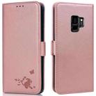 For Samsung Galaxy S9 Embossed Cat Butterflies Pattern Horizontal Flip Leather Case with Card Slot & Holder & Wallet(Pink) - 1