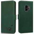 For Samsung Galaxy S9 Embossed Cat Butterflies Pattern Horizontal Flip Leather Case with Card Slot & Holder & Wallet(Green) - 1