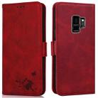 For Samsung Galaxy S9+ Embossed Cat Butterflies Pattern Horizontal Flip Leather Case with Card Slot & Holder & Wallet(Red) - 1