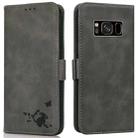 For Samsung Galaxy S8 Embossed Cat Butterflies Pattern Horizontal Flip Leather Case with Card Slot & Holder & Wallet(Grey) - 1