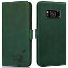 For Samsung Galaxy S8 Embossed Cat Butterflies Pattern Horizontal Flip Leather Case with Card Slot & Holder & Wallet(Green) - 1