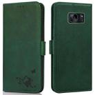 For Samsung Galaxy S7 Embossed Cat Butterflies Pattern Horizontal Flip Leather Case with Card Slot & Holder & Wallet(Green) - 1
