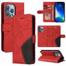 For iPhone 13 Pro Dual-color Splicing Horizontal Flip PU Leather Case with Holder & Card Slots & Wallet (Red) - 1