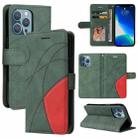 For iPhone 13 Pro Dual-color Splicing Horizontal Flip PU Leather Case with Holder & Card Slots & Wallet (Green) - 1