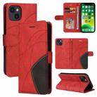 For iPhone 13 Dual-color Splicing Horizontal Flip PU Leather Case with Holder & Card Slots & Wallet(Red) - 1