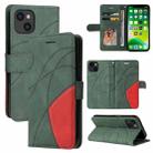 For iPhone 13 Dual-color Splicing Horizontal Flip PU Leather Case with Holder & Card Slots & Wallet(Green) - 1