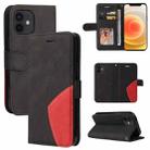 For iPhone 13 mini Dual-color Splicing Horizontal Flip PU Leather Case with Holder & Card Slots & Wallet (Black) - 1