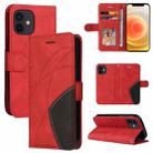 For iPhone 13 mini Dual-color Splicing Horizontal Flip PU Leather Case with Holder & Card Slots & Wallet (Red) - 1