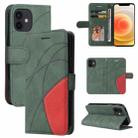 For iPhone 13 mini Dual-color Splicing Horizontal Flip PU Leather Case with Holder & Card Slots & Wallet (Green) - 1
