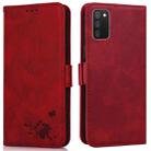 For Samsung Galaxy A02s / M02s Embossed Cat Butterflies Pattern Horizontal Flip Leather Case with Card Slot & Holder & Wallet(Red) - 1