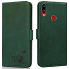 For Samsung Galaxy A10s Embossed Cat Butterflies Pattern Horizontal Flip Leather Case with Card Slot & Holder & Wallet(Green) - 1
